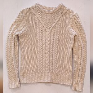 L.L.Bean Signature Women's Fisherman Cable Knit Sweater Cream Sz XS Preppy